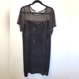 Avenue Black Rhinestones/ Sequin Sheer Neck Sleeves Dress Going‎ Out Wedding 18/